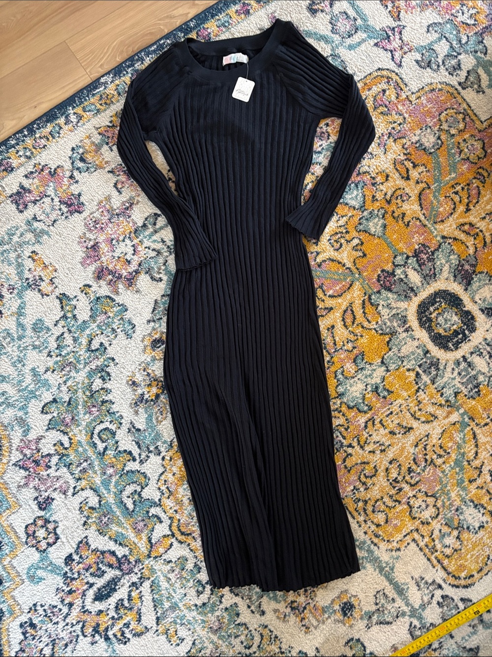 NWT Free People Black Ribbed Long-Sleeve Maxi Dress